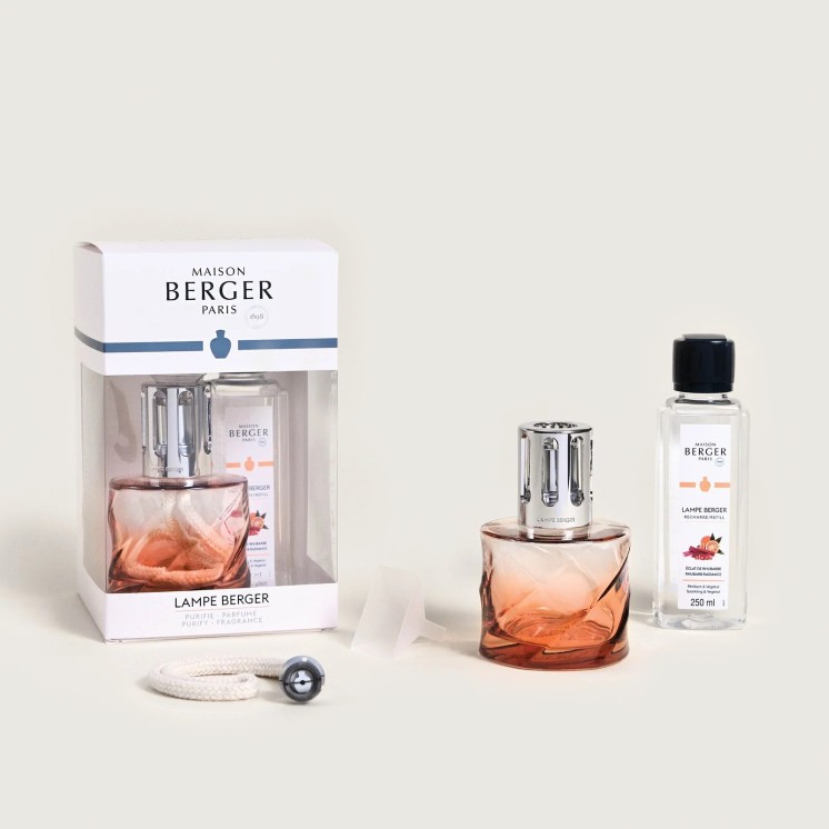 Coffret lampe Berger Spirale Rose Ambré, fragrance 'éclat de rhubarbe'