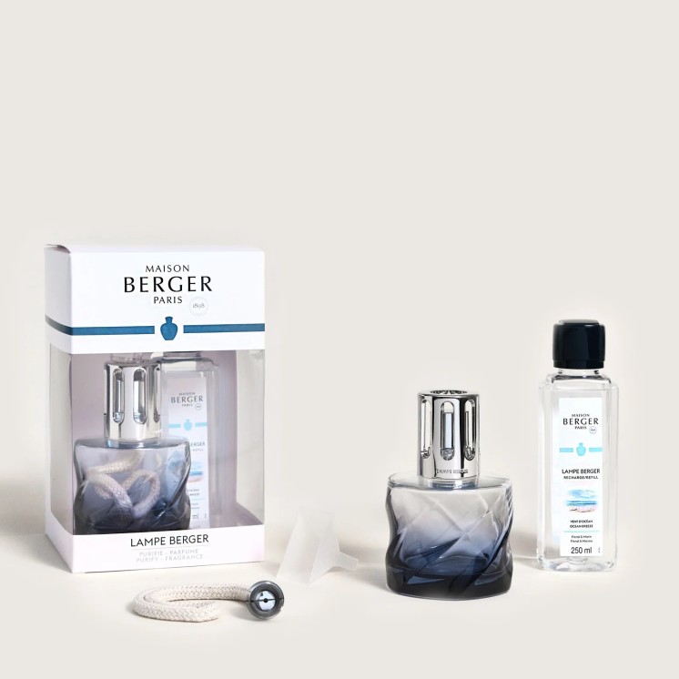 Coffret lampe Berger Spirale Noire, fragrance 'vent d'ocean'