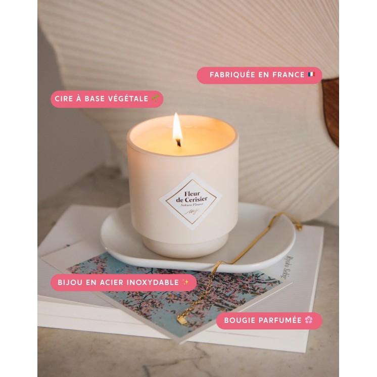 Bougie avec bijou surprise - Fleur de cerisier